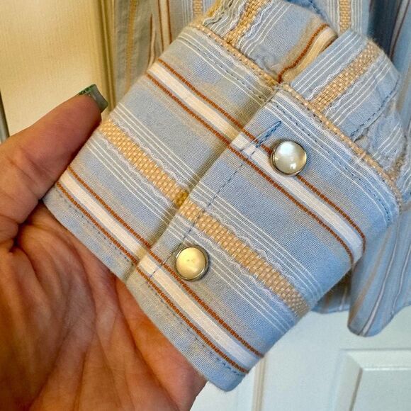 Vintage Nine West Blue Striped Pearl Snap Western Shirt Men’s XL - Picture 3 of 9